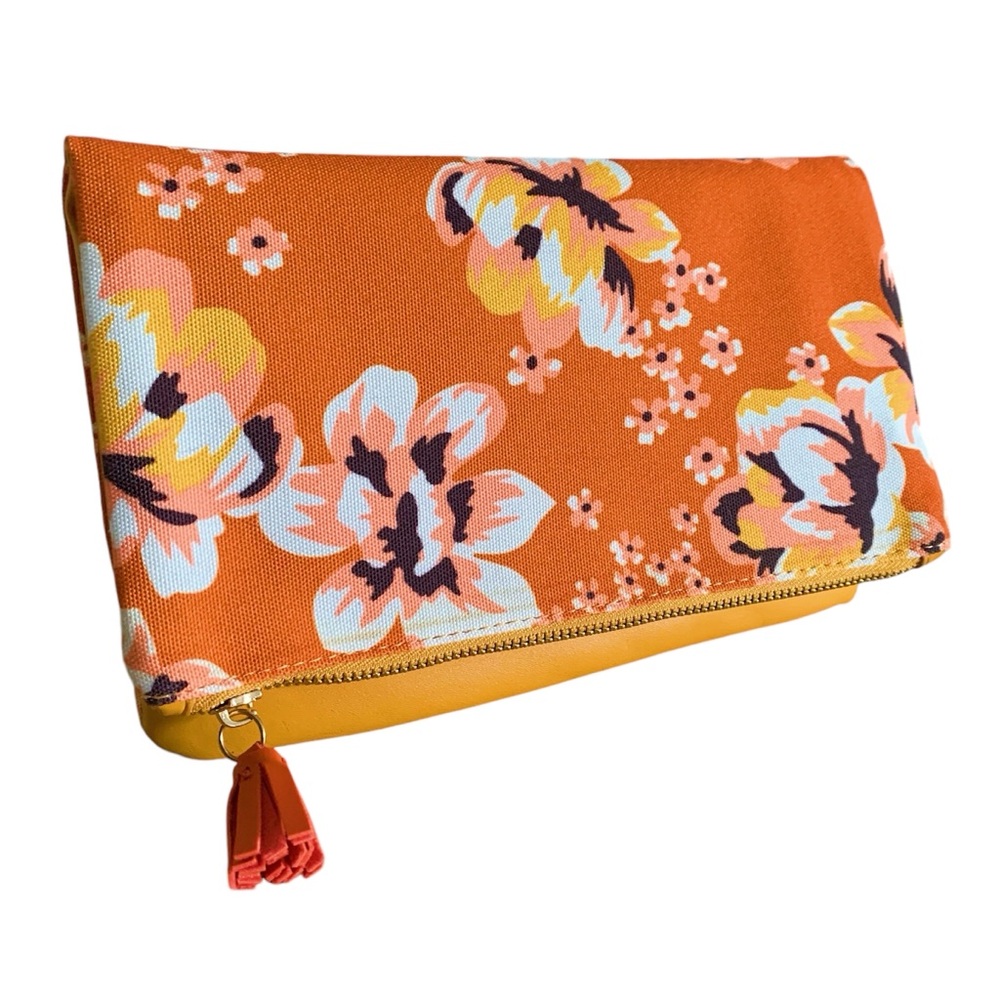 RACHEL PALLY Anthropologie Zahara Fold Over Reversible Clutch. Orange Floral